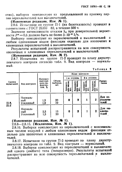 ГОСТ 19761-81. Переключатели и выключатели модульные кнопочные и клавишные. Общие технические условия. Страница 20